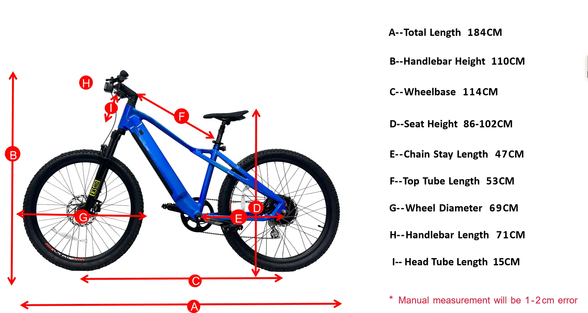 Geometry Of 500w Hidden Battery Electric Mountain Bike.webp