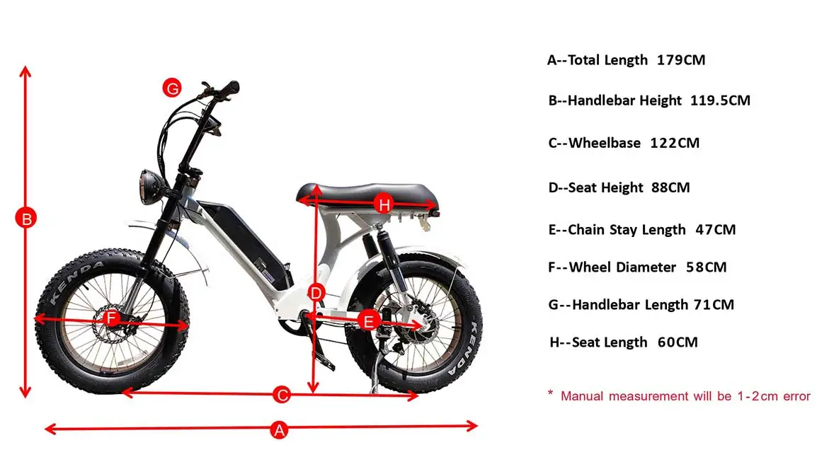 Geometría de la bicicleta eléctrica de neumáticos de grasa de motor dual