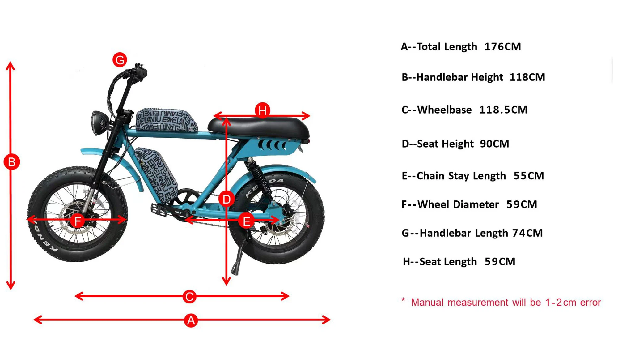 Bicicleta eléctrica Geometría de baterías duales de motor de 52V