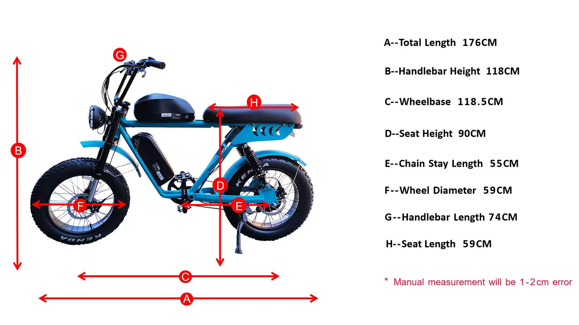 Geometría de la bicicleta eléctrica de neumáticos gordos de batería dual