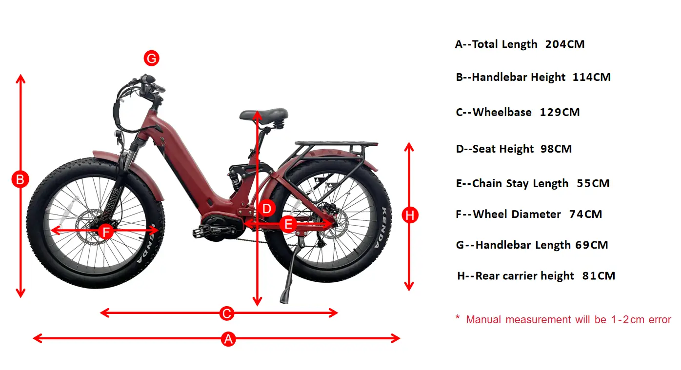 Geometría de la bicicleta de montaña eléctrica de suspensión completa